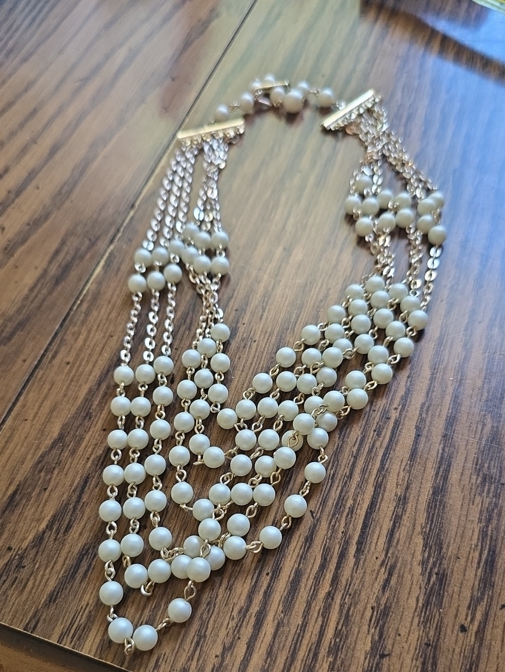 Vintage Multi-Strand Faux Pearl Bead Necklace in Cream - Unbranded